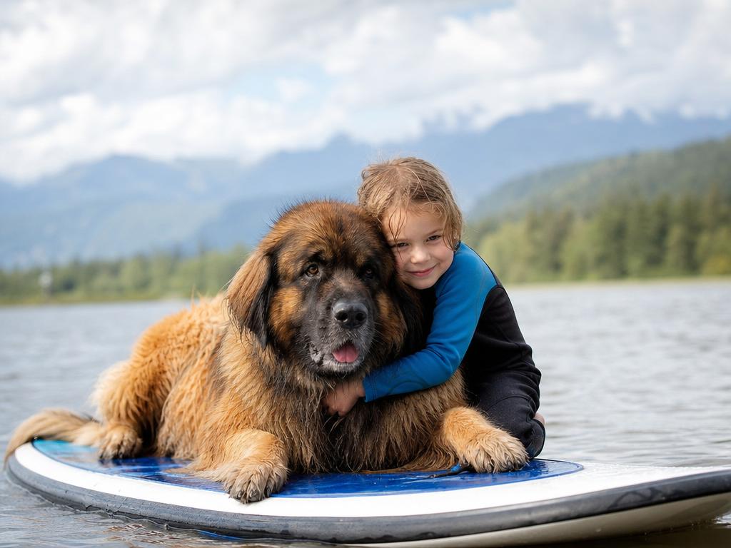 Leonberger a jeho trpělivost k dětem a láska k vodním sportům
